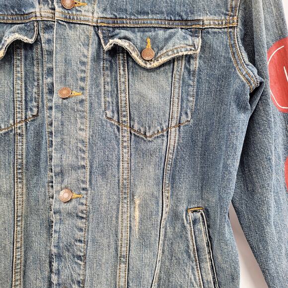 LIZI PHOENIX Old Navy Custom Hand-painted Blue Jean Trucker Jacket Men's Size L - Picture 5 of 11